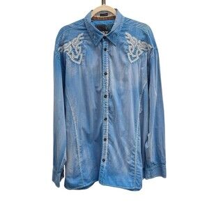 Roar‎ Signature Men's Size XXL Blue Long Sleeve Button-Up Embroidered Shirt